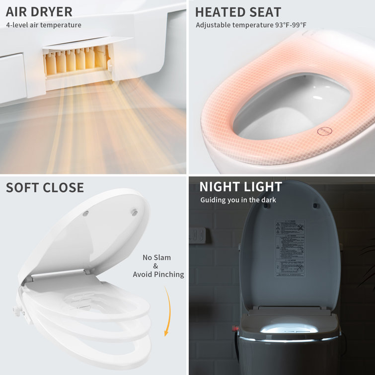White Ceramic Elongated Dual Flush Bidet Toilet Combo