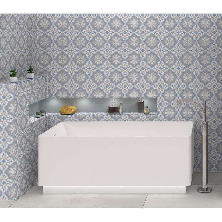 Bliss 8" Gray and Blue Porcelain Moroccan Tile