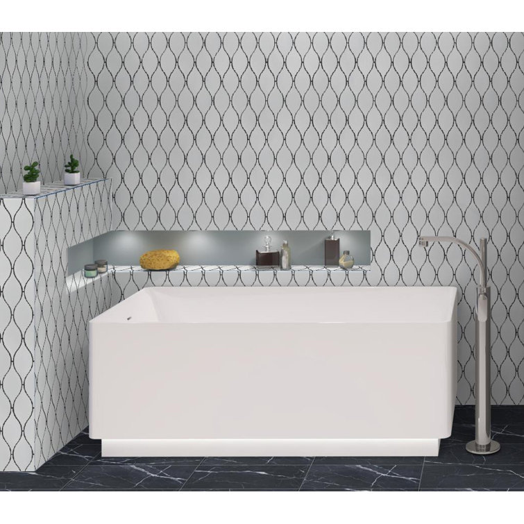 Vinage White Polished Glass Arabesque Mosaic Tile