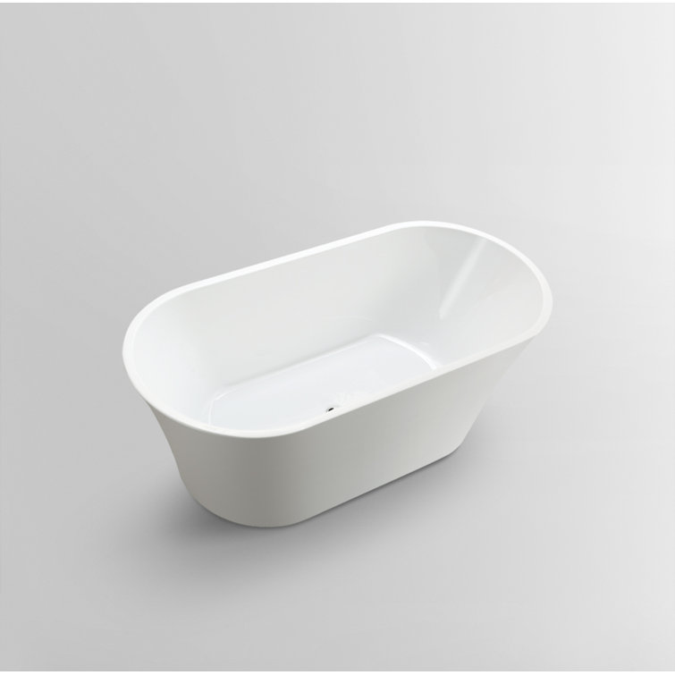 63" White Acrylic Freestanding Soaking Bathtub with Pop-Up Drain