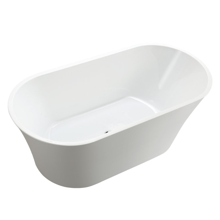 63" White Acrylic Freestanding Soaking Bathtub with Pop-Up Drain