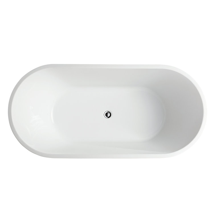 63" White Acrylic Freestanding Soaking Bathtub with Pop-Up Drain
