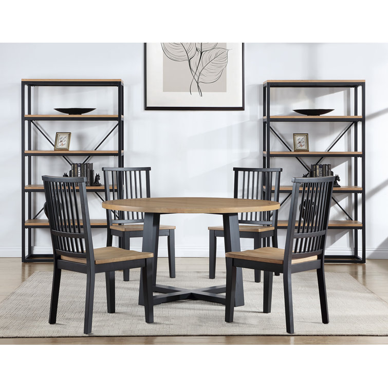 Ebony and Natural Wood High Slat Back Side Chair