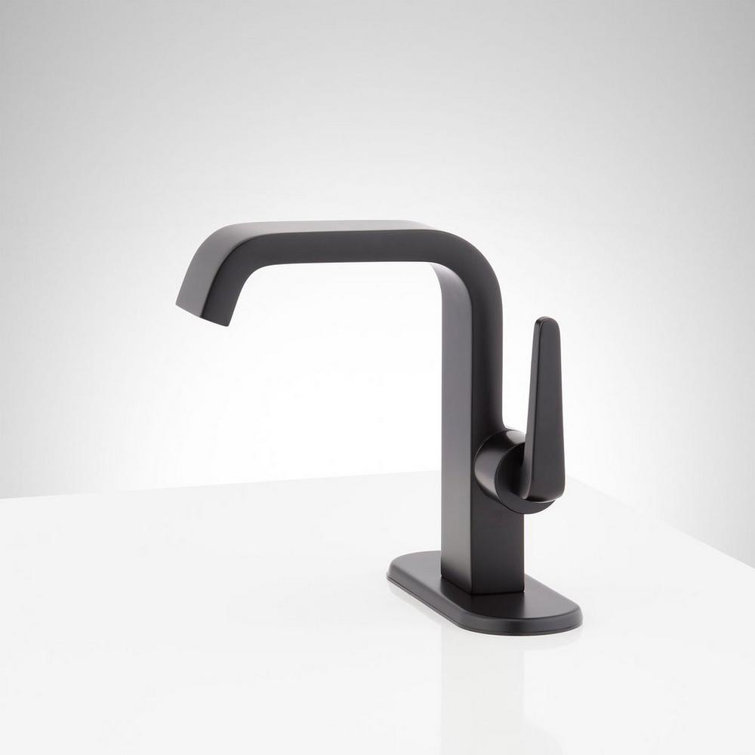 Matte Black Brass Single Hole Bathroom Faucet with Deck Plate