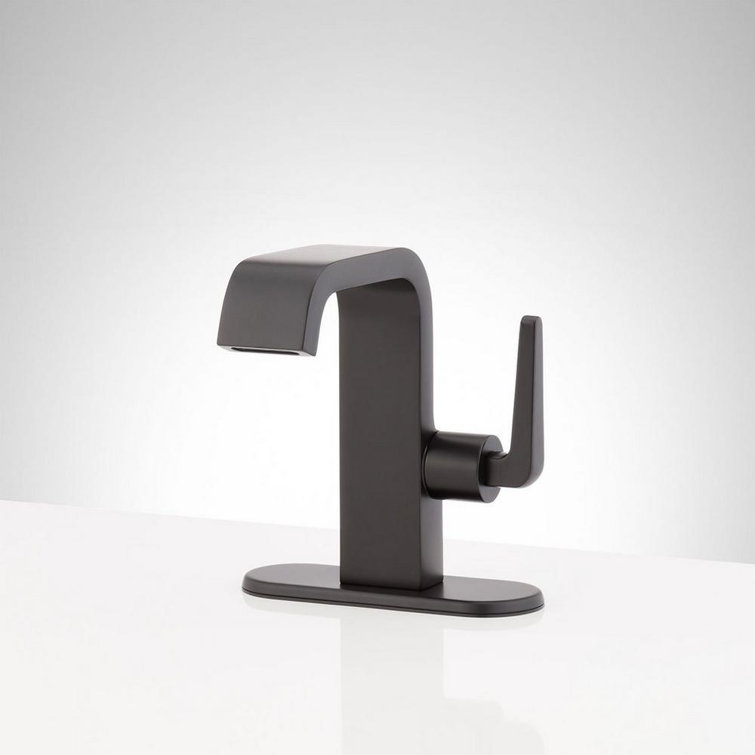Matte Black Brass Single Hole Bathroom Faucet with Deck Plate