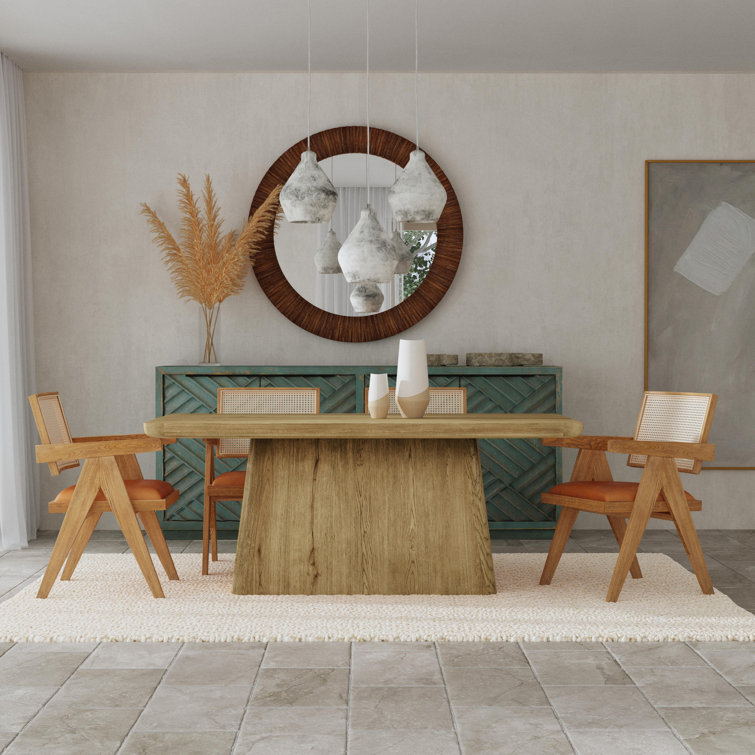 Light Brown Oak Wood Rectangular Dining Table