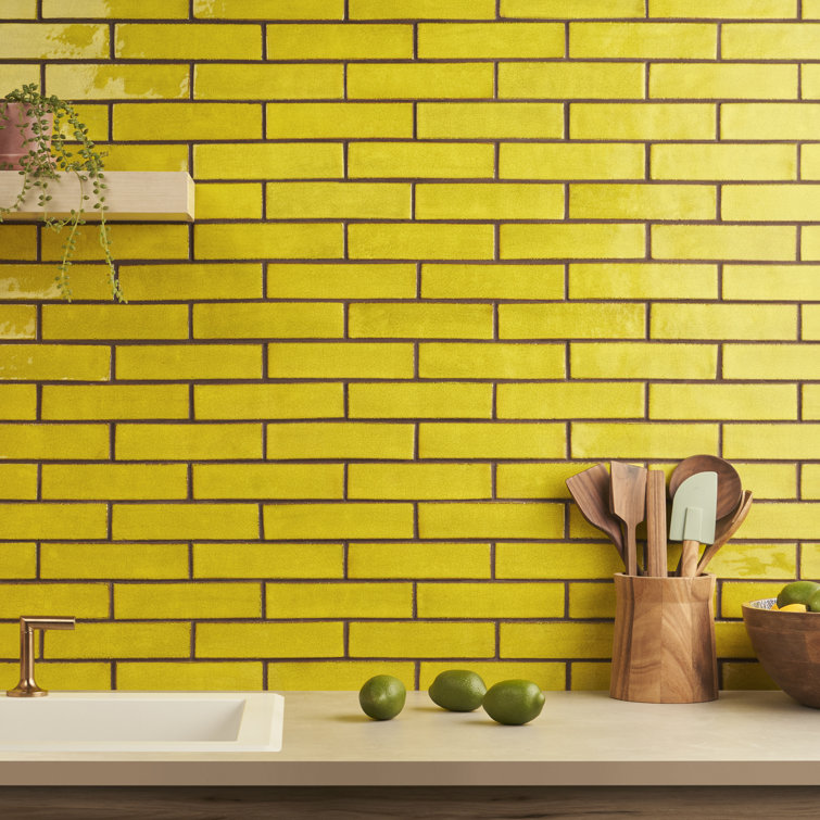 Orion 2" x 8" Yellow Glossy Ceramic Subway Tile