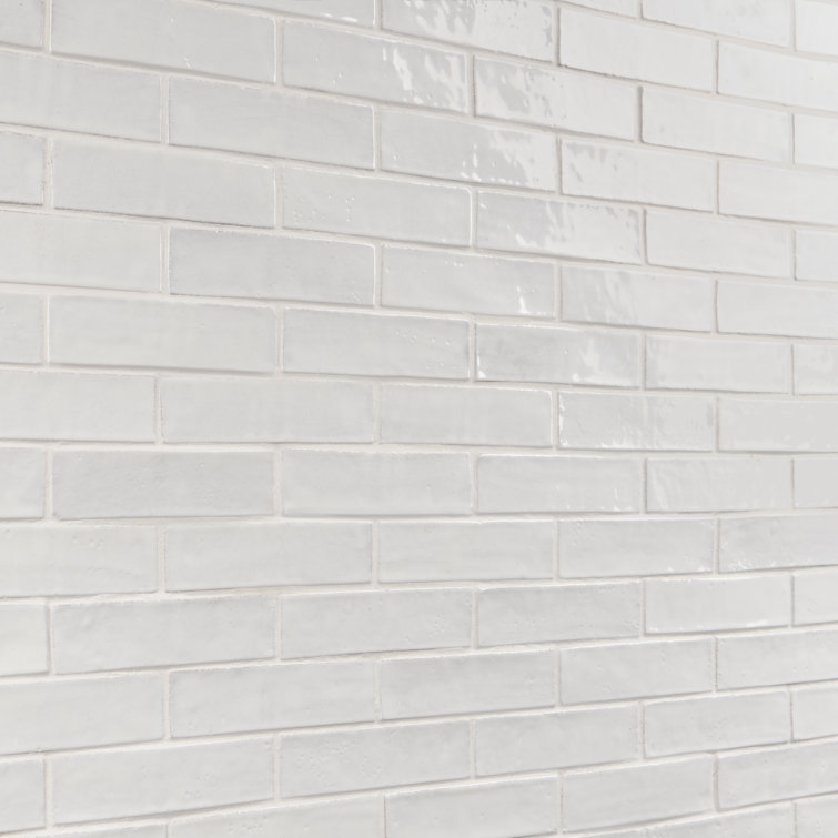 Orion White Glossy Ceramic Subway Wall Tile 2" x 8"