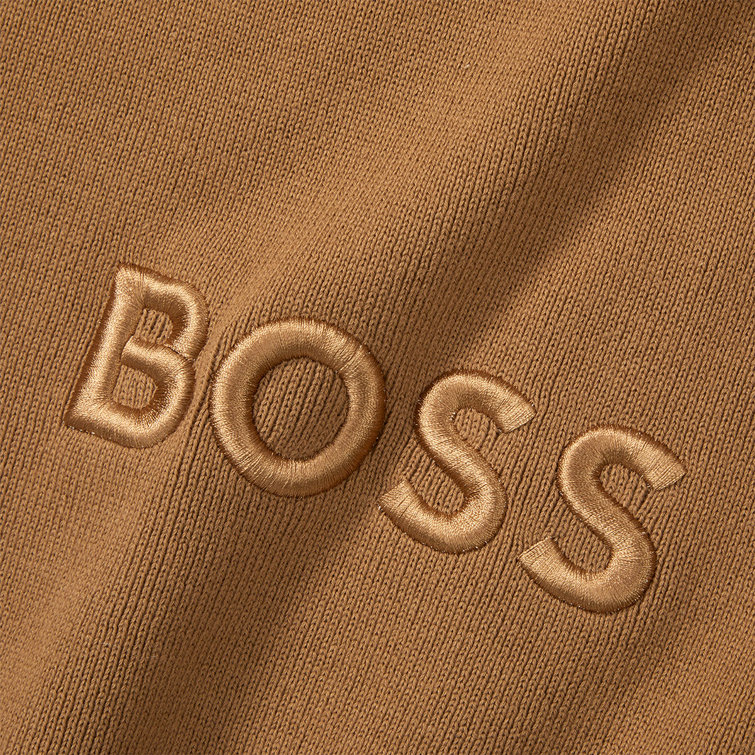 Camel Cotton Blend Knitted Throw with Logo Embroidery