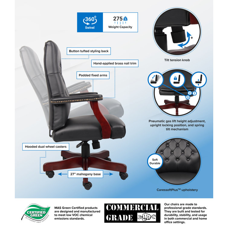 Classic Elegance High-Back Executive Chair in Black Leather and Mahogany