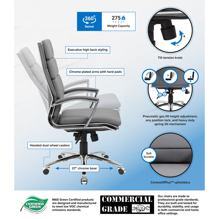 High-Back Executive Swivel Chair with Chrome Base in Gray