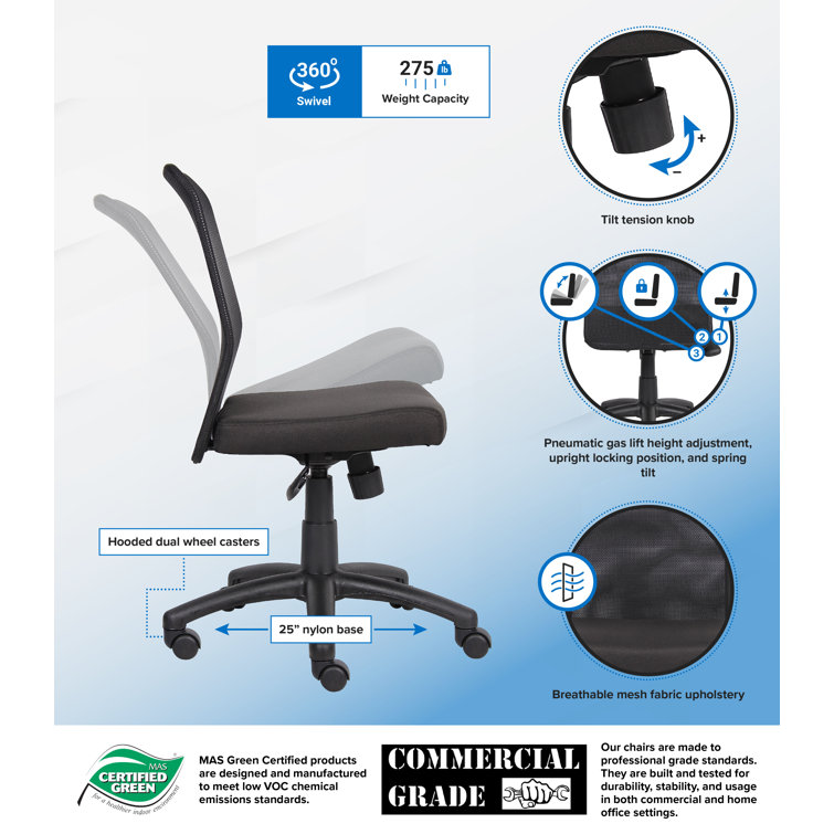 Modern Swivel Mesh Task Chair with Armless Design in Black