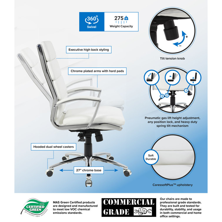 Elegant White CaressoftPlus Executive Chair with Chrome Base