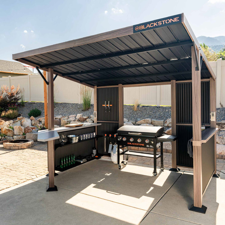 Black 10' x 10' Steel Outdoor Bar and Grill Pavilion