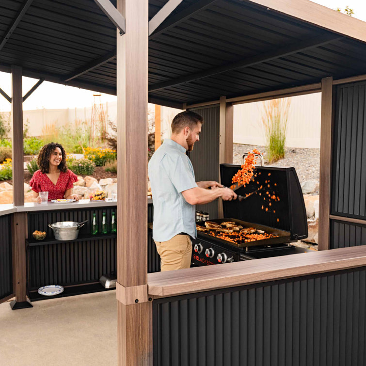 Black 10' x 10' Steel Outdoor Bar and Grill Pavilion