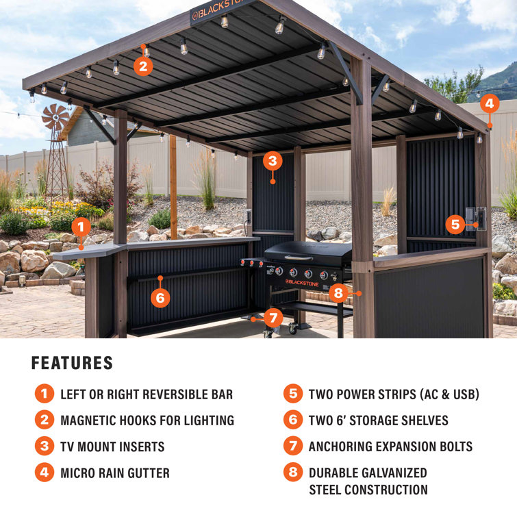 Black 10' x 10' Steel Outdoor Bar and Grill Pavilion