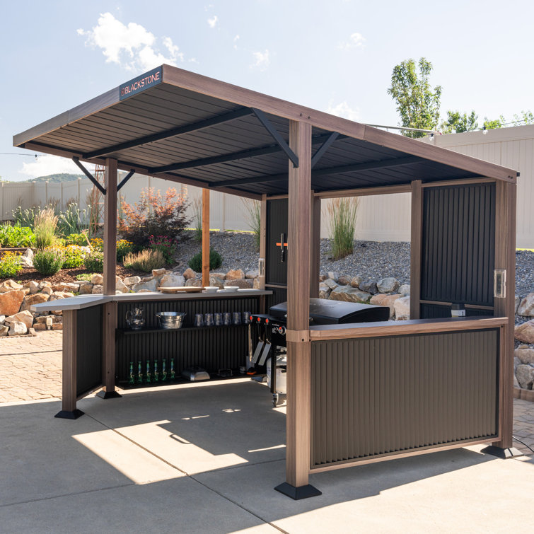 Black 10' x 10' Steel Outdoor Bar and Grill Pavilion