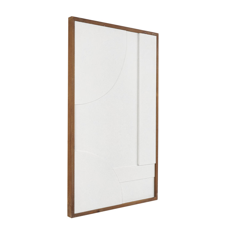 White Geometric Textured Wall Art with Brown Solid Wood Frame