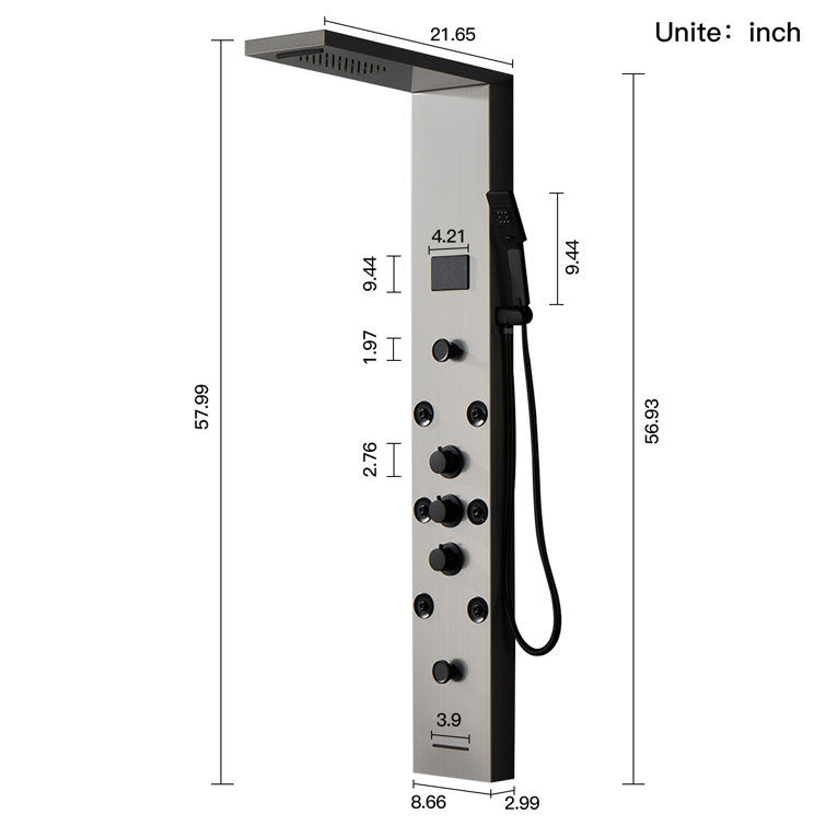 Black Nickel 5-Jet Rainfall Shower Panel System with Handheld Shower