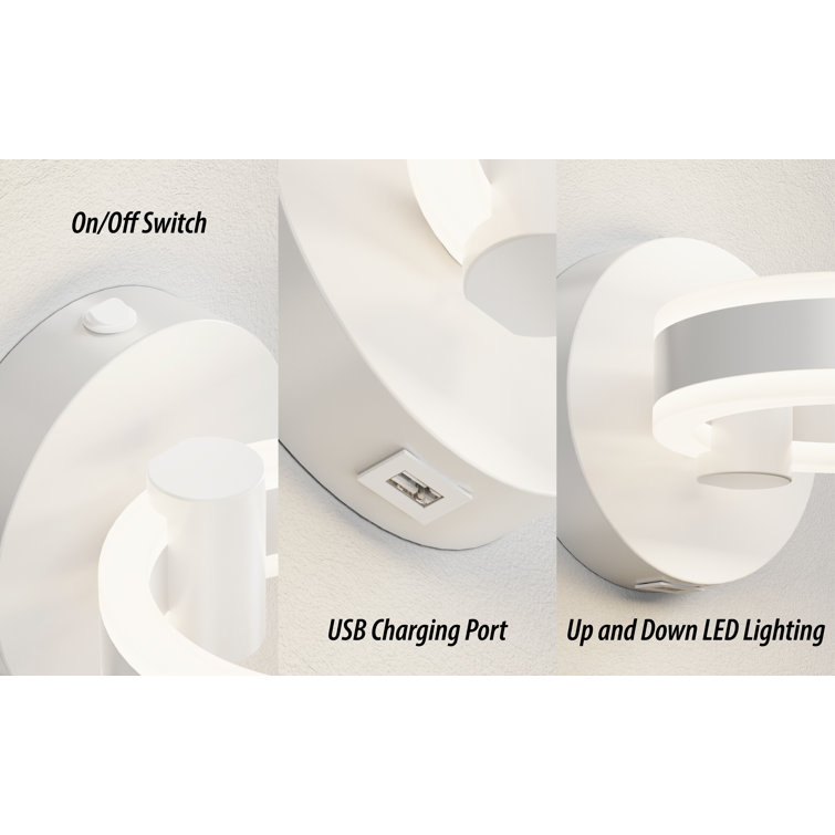 White LED Wall Sconce with Built-in Switch and USB Port