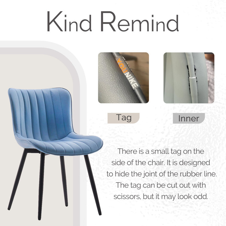 Blue Faux Leather Upholstered Side Chairs with Metal Legs, Set of 2
