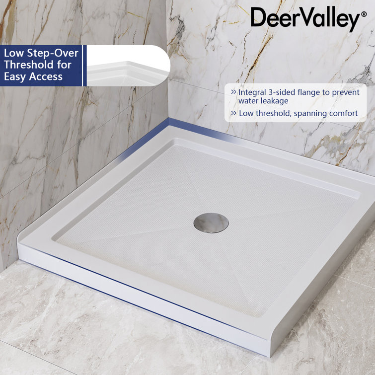 DeerValley 35" White Acrylic Square Shower Base with Center Drain
