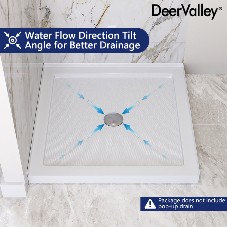 DeerValley 35" White Acrylic Square Shower Base with Center Drain