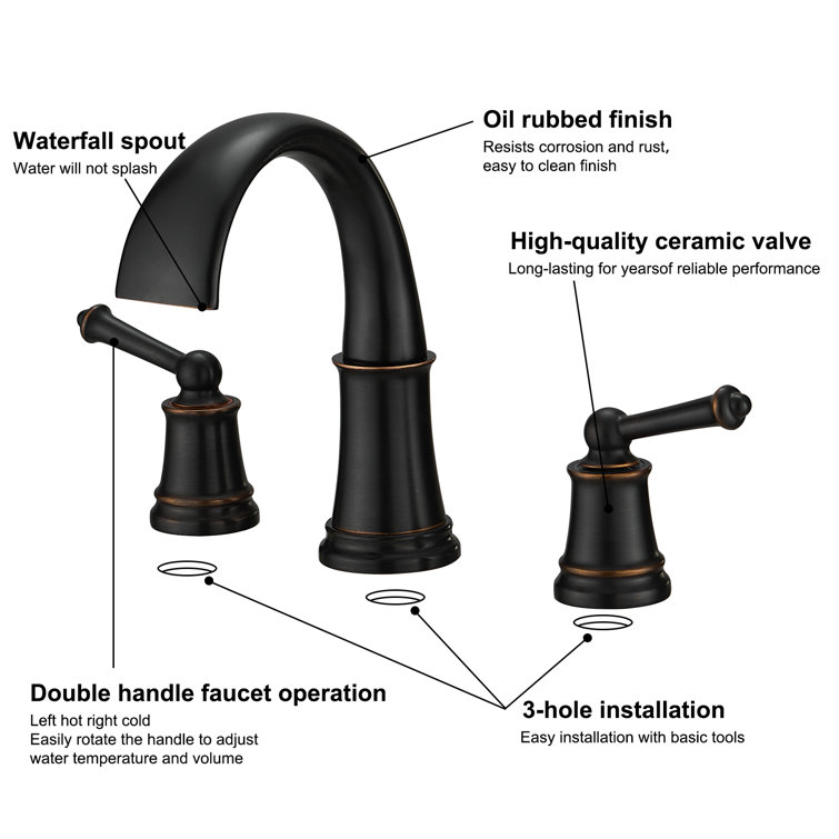 Oil Rubbed Bronze Widespread Bathroom Faucet with Brass Handles