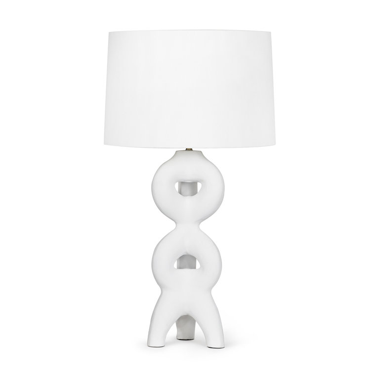 White Ceramic Table Lamp with Linen Shade