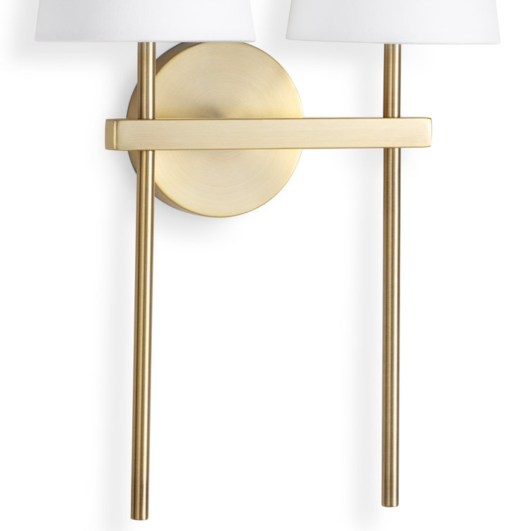 Natural Brass Double Light Sconce with Linen Shades