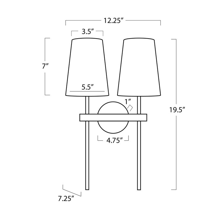 Natural Brass Double Light Sconce with Linen Shades
