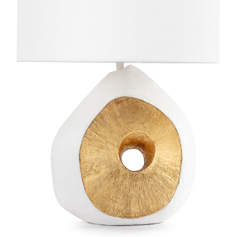 White and Gold Modern Table Lamp with Linen Shade