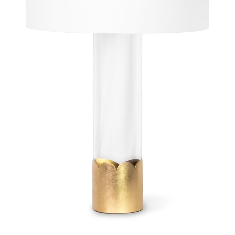 Clear Crystal Table Lamp with Linen Shade and Brass Base