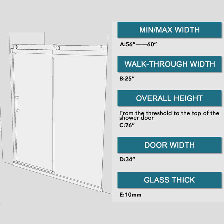 Matte Black Frameless Sliding Shower Door with Clear Tempered Glass