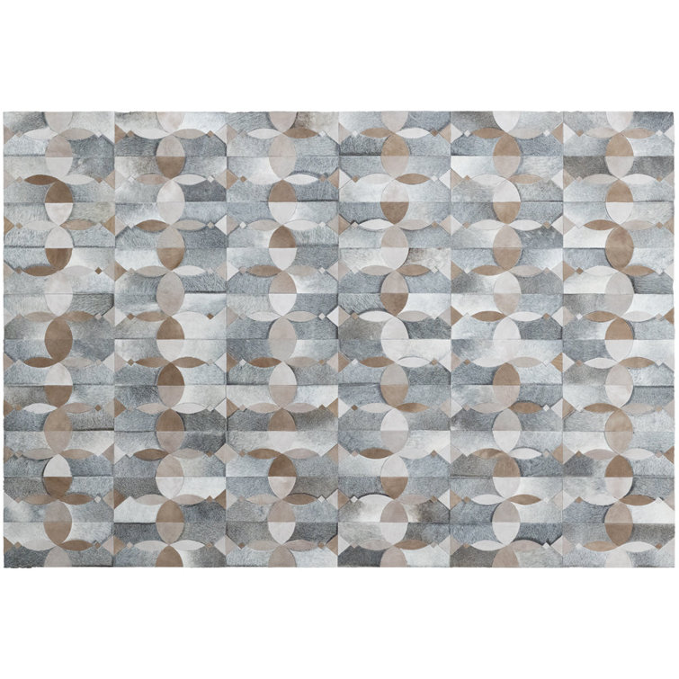 Gray and Taupe Geometric Cowhide Rectangle Rug 5' x 8'