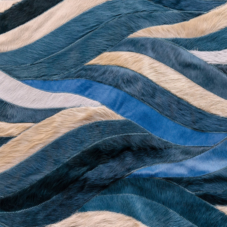 Blue and Teal Cowhide Rectangular Area Rug