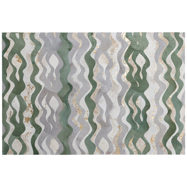 Gray and Green Abstract Rectangular Rug 5' x 8'