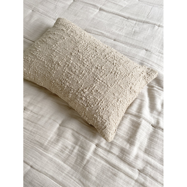 Cozy Beige Cotton Boucle Lumbar Throw Pillow 14x20