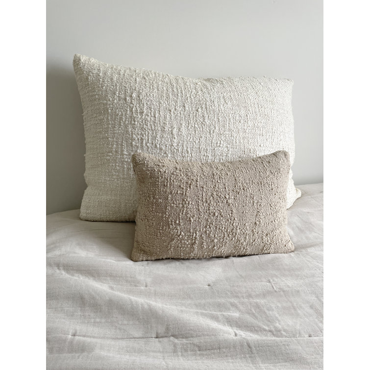 Cozy Beige Cotton Boucle Lumbar Throw Pillow 14x20