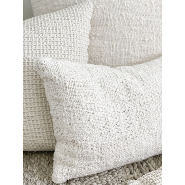 Cozy Cotton White Boucle Lumbar Pillow Cover 14x20