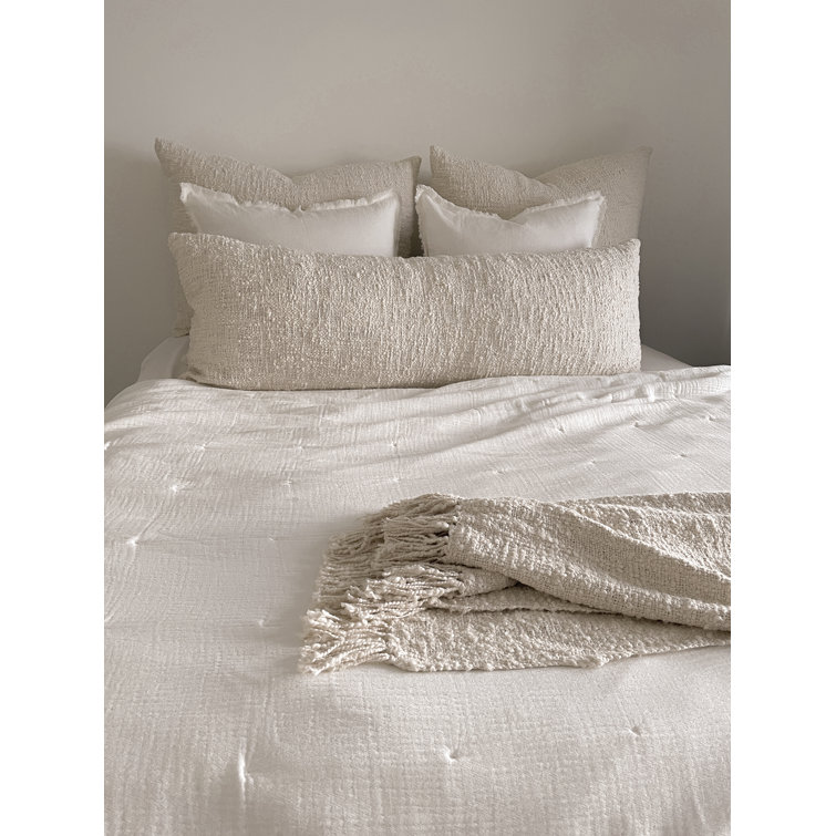 Cozy Cotton Beige Boucle Body Pillow with Down Alternative Fill