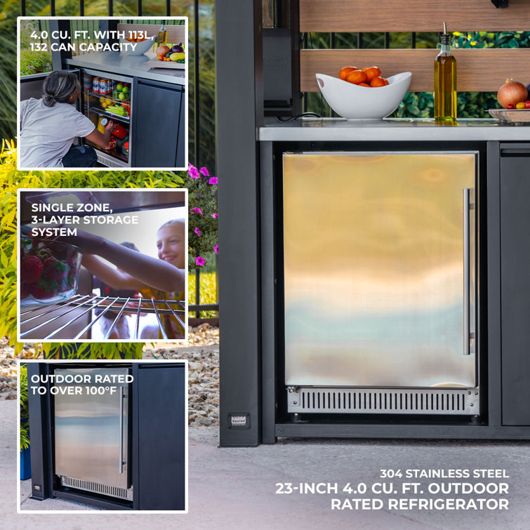 Fusion Flame Black Stainless Steel Outdoor Kitchen with Grill and Refrigerator