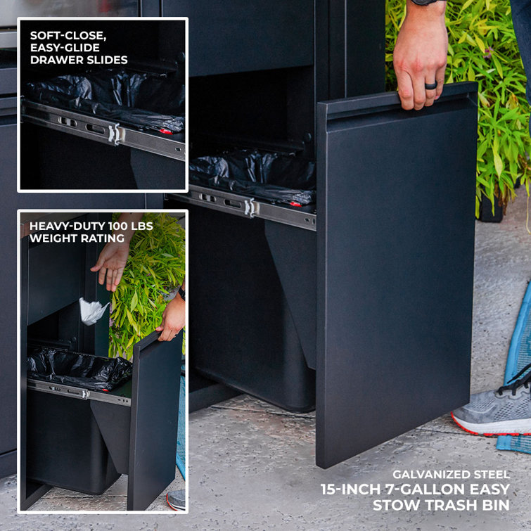 Fusion Flame Black Stainless Steel Outdoor Kitchen with Grill and Refrigerator