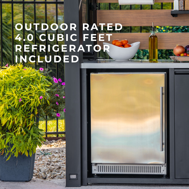 Fusion Flame Black Stainless Steel Outdoor Kitchen with Grill and Refrigerator
