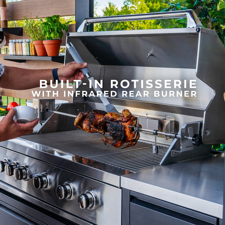 Fusion Flame Black Stainless Steel Outdoor Kitchen with Grill and Refrigerator