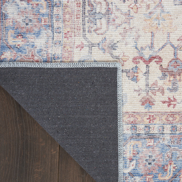 Vintage Blue and Multicolor Floral Cotton Chenille Rug 3' x 5'