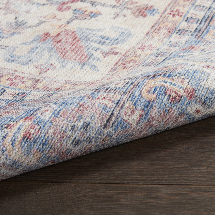 Vintage Blue and Multicolor Floral Cotton Chenille Rug 3' x 5'