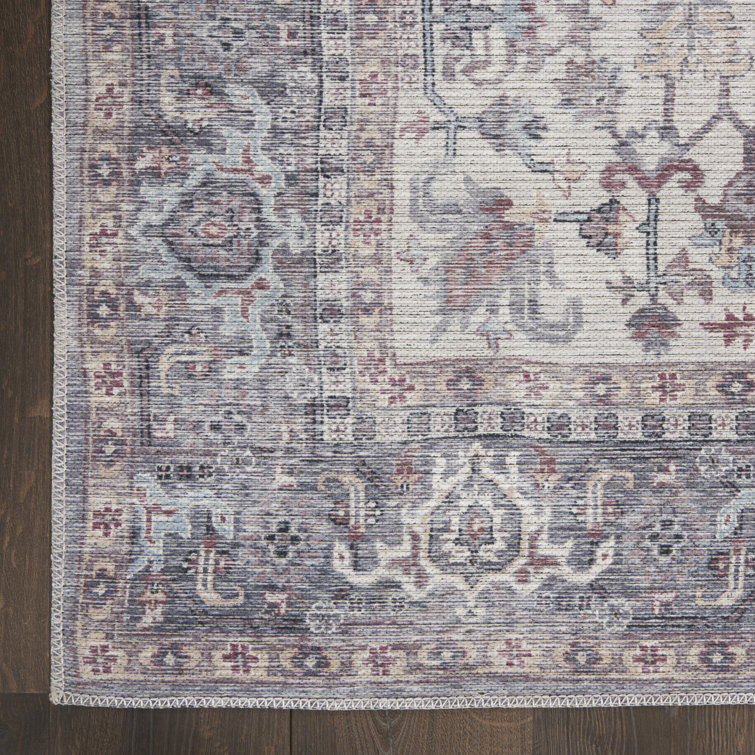 Gray Floral Cotton Chenille Synthetic Runner Rug 2'2" x 12'