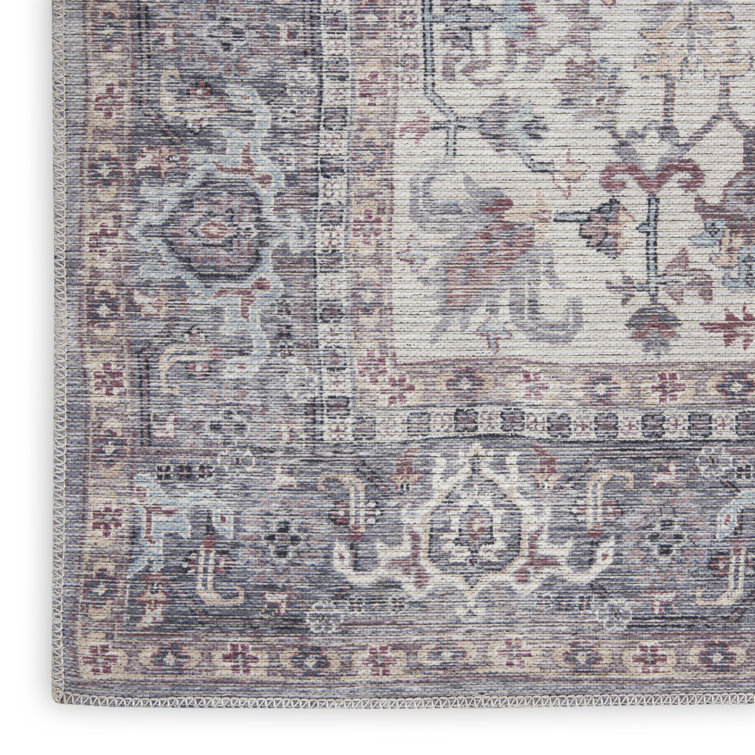Gray Floral Cotton Chenille Synthetic Runner Rug 2'2" x 12'