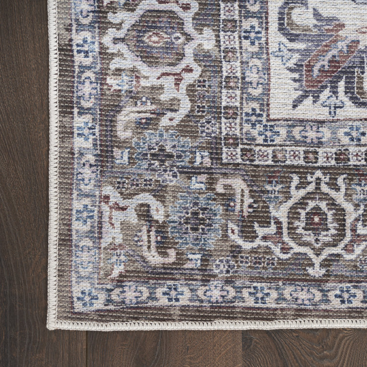 Olive Ivory Floral Cotton Chenille Rectangular Area Rug 3' x 5'
